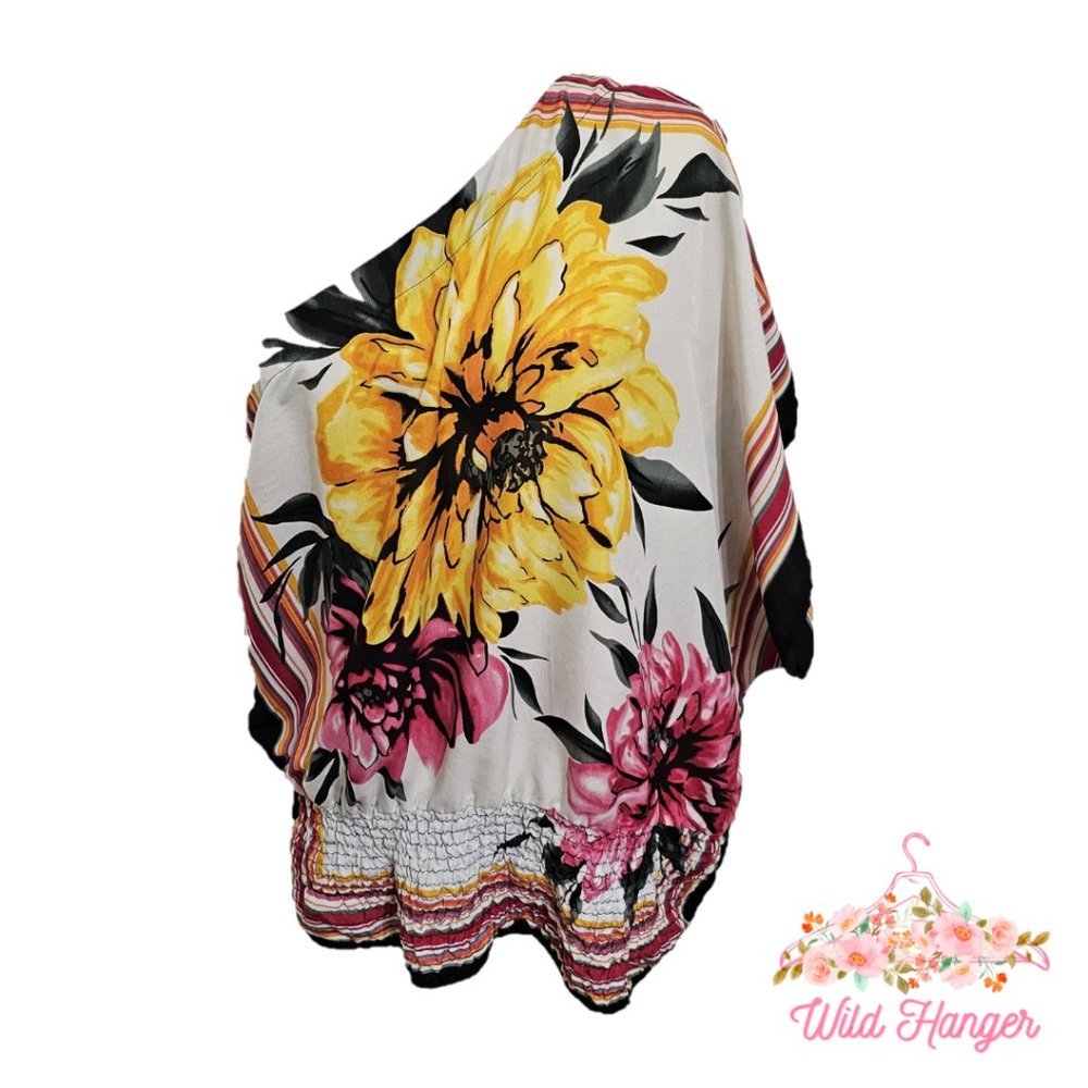 Women's ,Floral, Asymmetrical Butterfly Sleeve, Top, (L-XL)